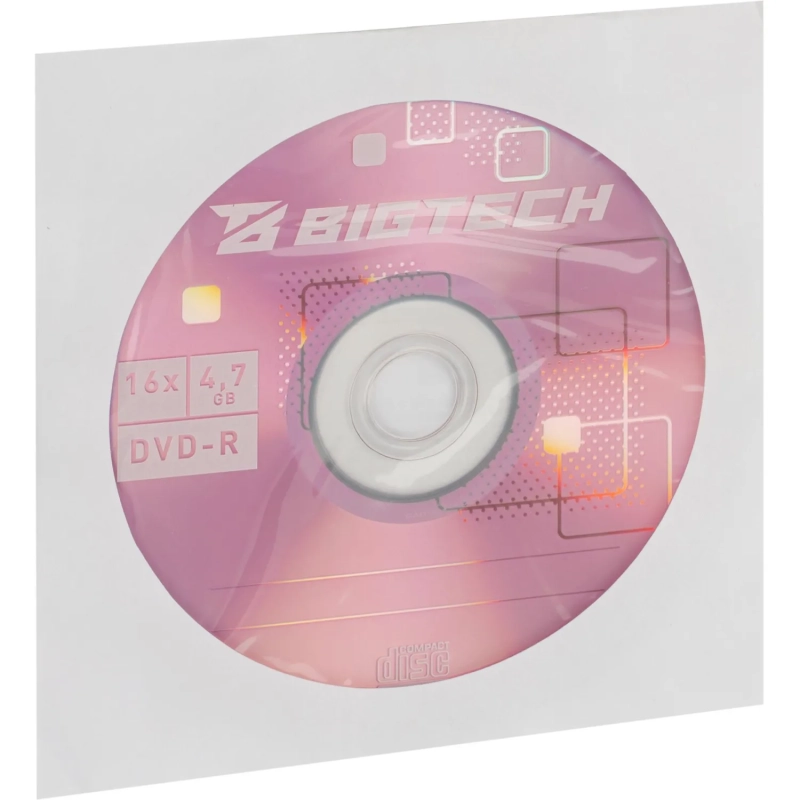 Носители информации Bigtech YDVDRB005 DVD-R 4,7 Гб/16x/1шт конверт белый