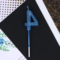 Свеча для торта, цифра «4», синяя, 4 х 13 см