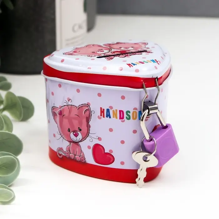 Копилка металл Копилка металл "Зверята" с замком и ключами МИКС 6х7,5х7 см