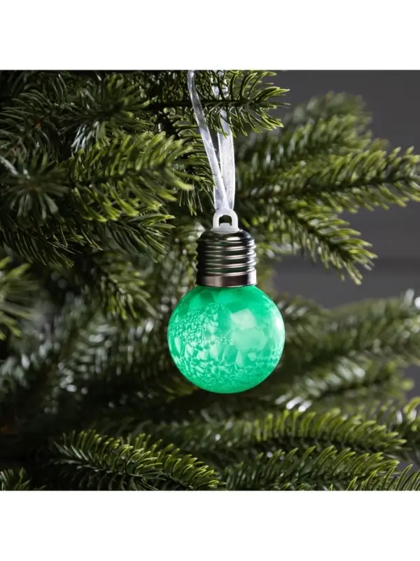 Ёлочный шар &laquo;Зимний узор зелёный&raquo;, d=5 см, 1 LED, от батареек AG13&times;3, свечение тёплое белое