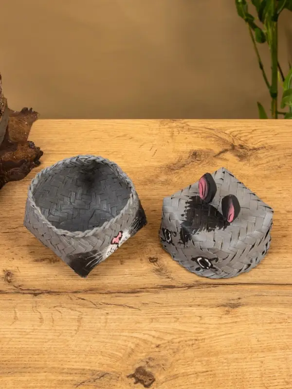 Корзинка &laquo;Кот&raquo;, 8&times;8&times;13 см, бамбук, серая