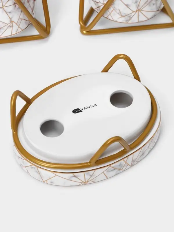 Аксессуары для ванной SAVANNA &laquo;Геометрика&raquo;, 3 предмета, мыльница, дозатор для мыла 290 мл, стакан, белые