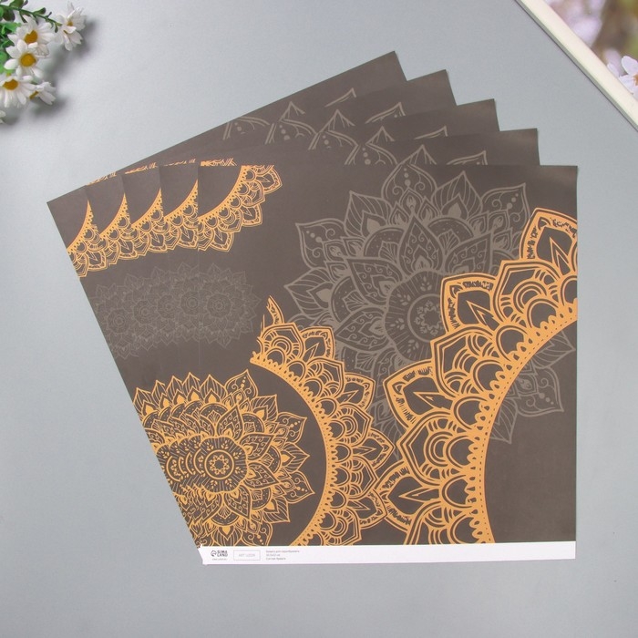 Бумага для скрапбукинга Бумага для скрапбукинга "Мандала на чёрном" плотность 180 гр набор 5 шт 30,5х32 см