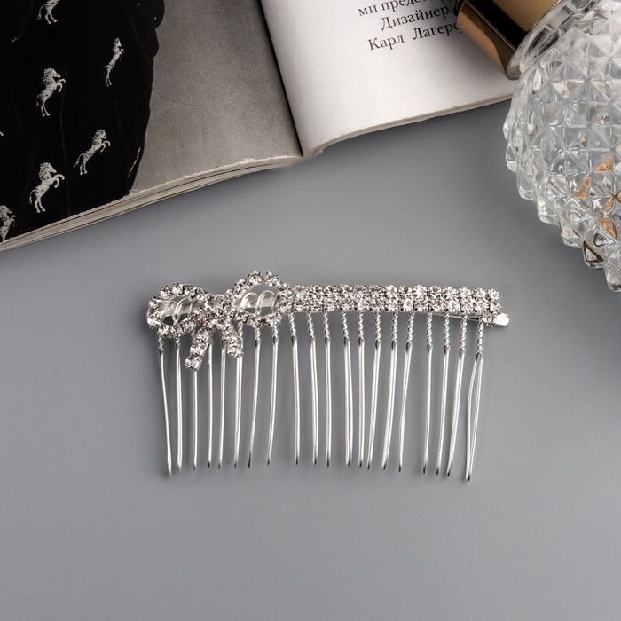 Гребень для волос  Гребень для волос "Медея" бант мини, 7х3,5 см, серебро