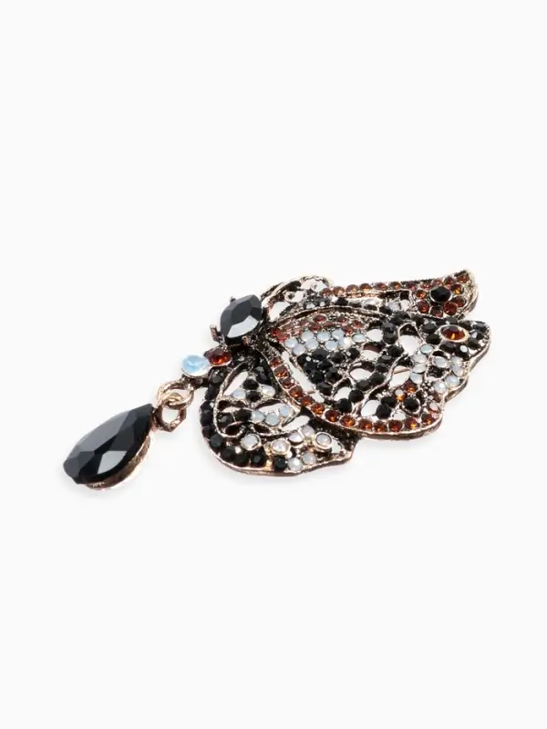 Брошь &laquo;Бабочка&raquo;, винтаж, коричневая в чернёном золоте