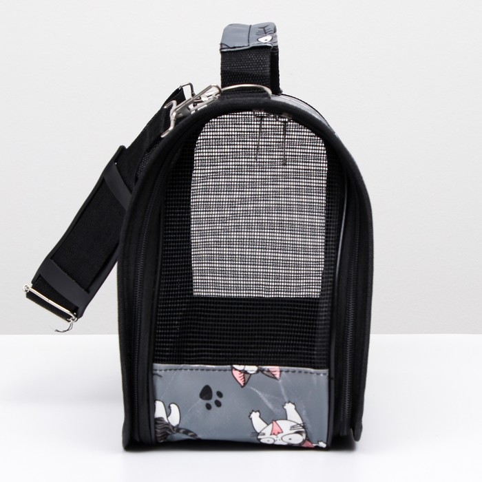 Сумка-переноска каркасная  Сумка-переноска каркасная "Играющие котики", размер S, 37,5 х 17 х 22 см, серая