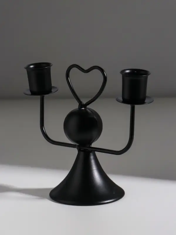 Подсвечник металл, дерево на 2 свечи  Подсвечник металл, дерево на 2 свечи "Сердечко" d=2,5 см чёрный 14х7х12 см