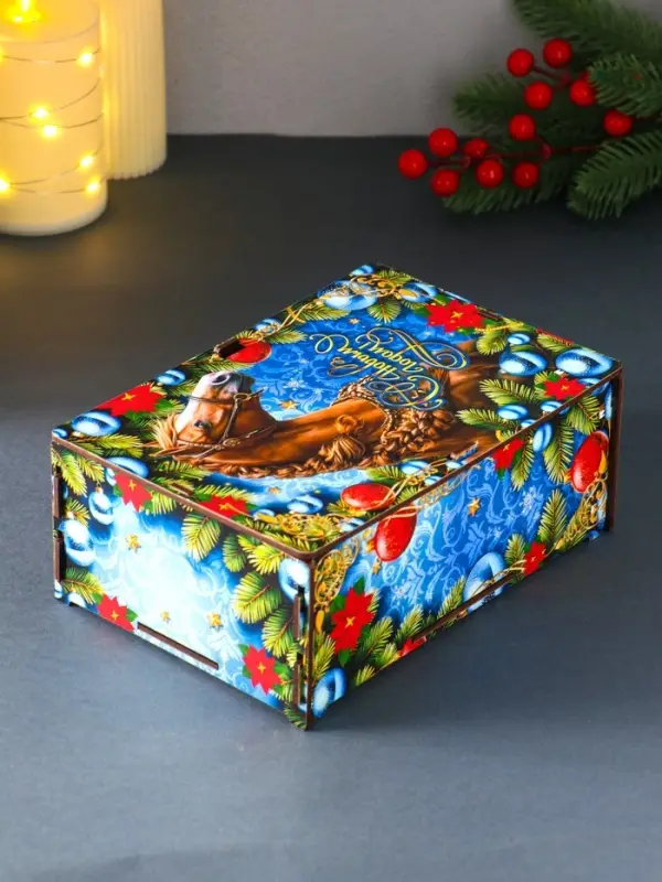 Шкатулка-ящик самосборный малый с символом года Шкатулка-ящик самосборный малый с символом года "Коричневая лошадь", 20х13,6х8 см