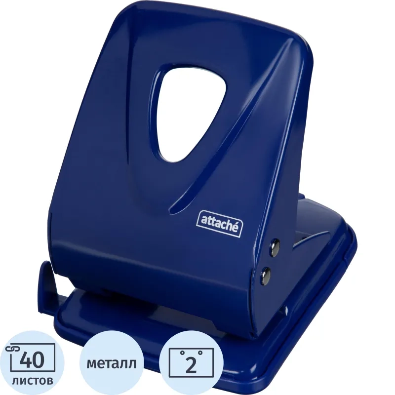 Дырокол Attache Symbol до 40 листов, линейка, металл, синий