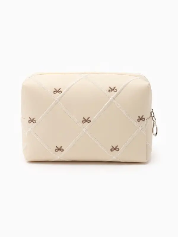 Косметичка с бантиками на молнии, 19&times;8&times;10 см, бежевая