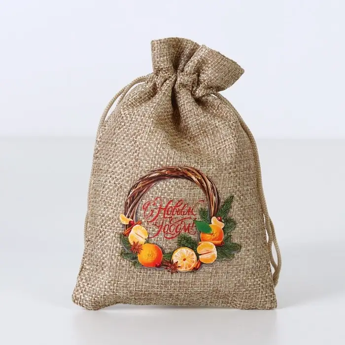 Мешочек подарочный с термонаклейкой «Мандаринки», 10 х 14 см +/- 1.5 см Мешочек подарочный с термонаклейкой «Мандаринки», 10 х 14 см +/- 1.5 см