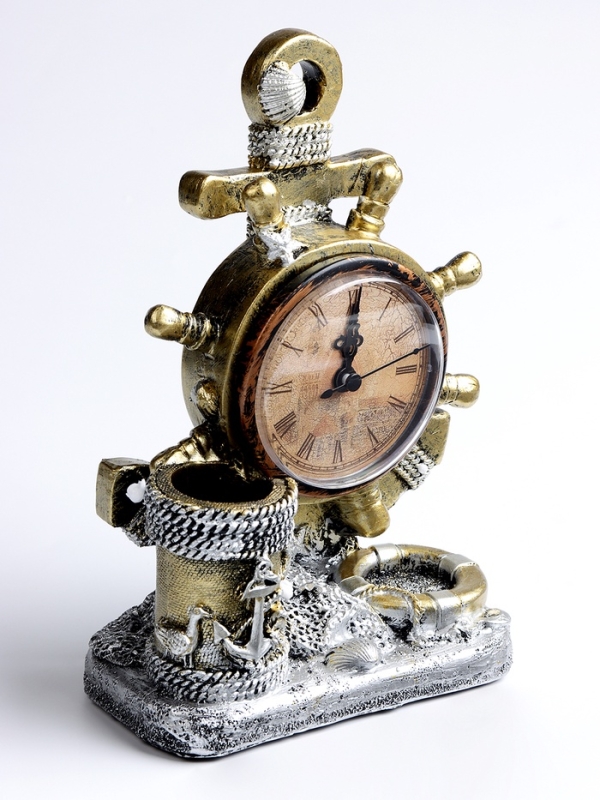 Часы настольные интерьерные, «Штурвал» на батарейках,  13.5×7.5×20.5 см, d-8 см