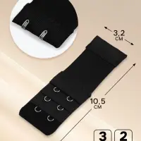Застёжка для бюстгальтера, удлинитель, 3 ряда 2 крючка, 3.2&times;10.5 см, 5 шт., чёрная
