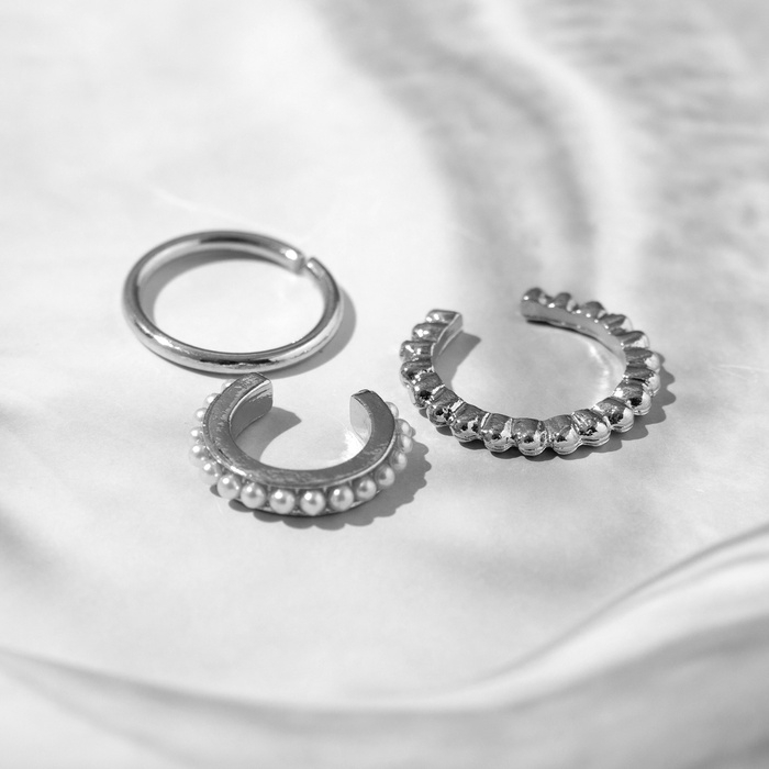 Серьги «Каффы» манжеты, набор 3 шт, цвет белый в серебре