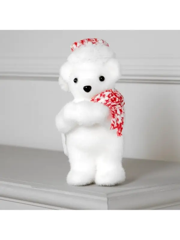 Светодиодная фигура &laquo;Мишка в шапке&raquo; 9&times;23&times;7 см, флок, от батареек CR2032&times;2, свечение тёплое белое