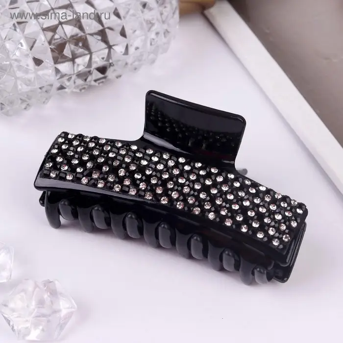 Крабик для волос &laquo;Торжество&raquo;, стразы, 8 см, чёрный