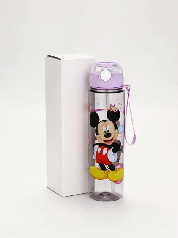 Бутылка пластиковая с трубочкой, 800 мл, фиолетовая