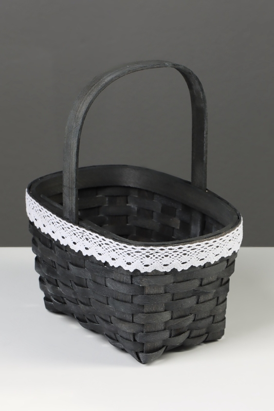 Корзина плетёная, с кружевом, 22×17×11 см, ручка h=16 см, ива, серая Корзина плетёная, с кружевом, 22×17×11 см, ручка h=16 см, ива, серая