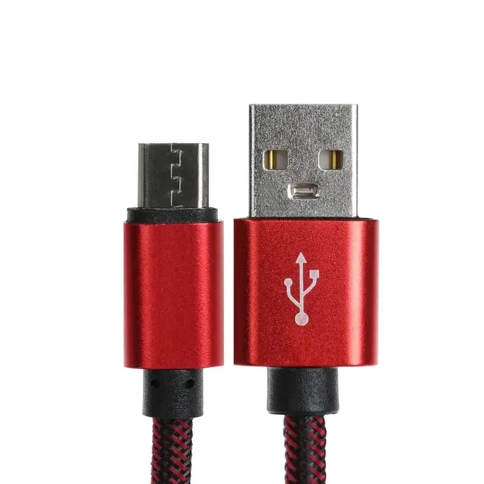 Кабель MicroUSB - USB, 2.1 А, оплётка нейлон, 1 метр, красный Кабель MicroUSB - USB, 2.1 А, оплётка нейлон, 1 метр, красный