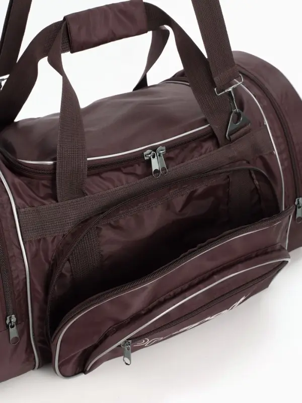 Сумка дорожная на молнии, 4 наружных кармана, длинный ремень, коричневая Сумка дорожная на молнии, 4 наружных кармана, длинный ремень, коричневая