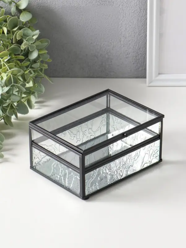 Шкатулка стекло с металлическим каркасом "Проталины" прозрачная 11,5х15х7,3 см