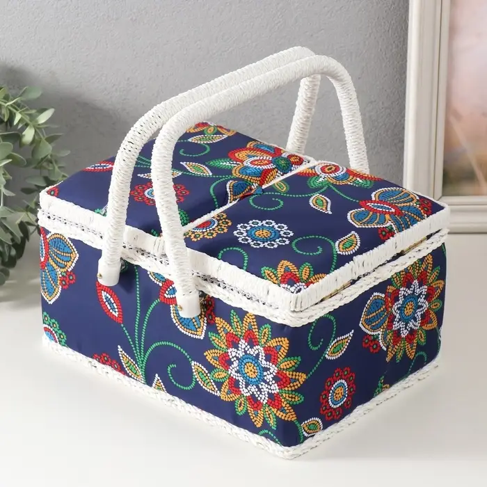 Шкатулка для рукоделия и шитья &laquo;Цветочная мозаика&raquo;, хранение ниток, иголок, мелочи, 19&times;26&times;14.5 см