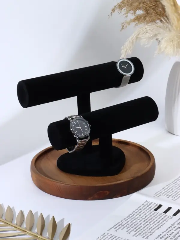 Подставка для часов, браслетов &laquo;QF. Флок&raquo;, двухуровневая, сердце, 26&times;11&times;18 см, d=5 см, чёрная