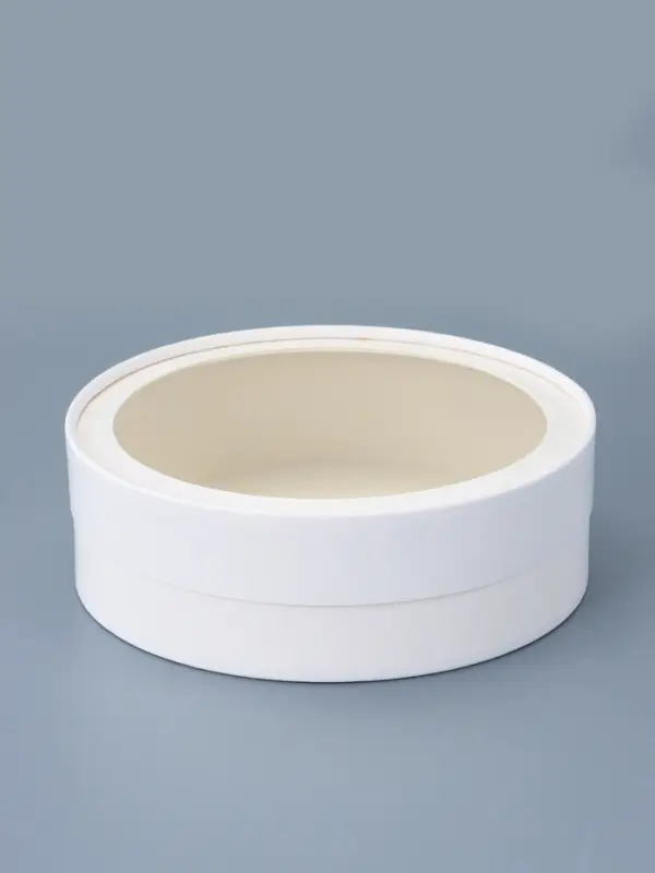 Набор круглых подарочных коробок с окном, завальцованные, белые, 8 шт., 18&times;6 см