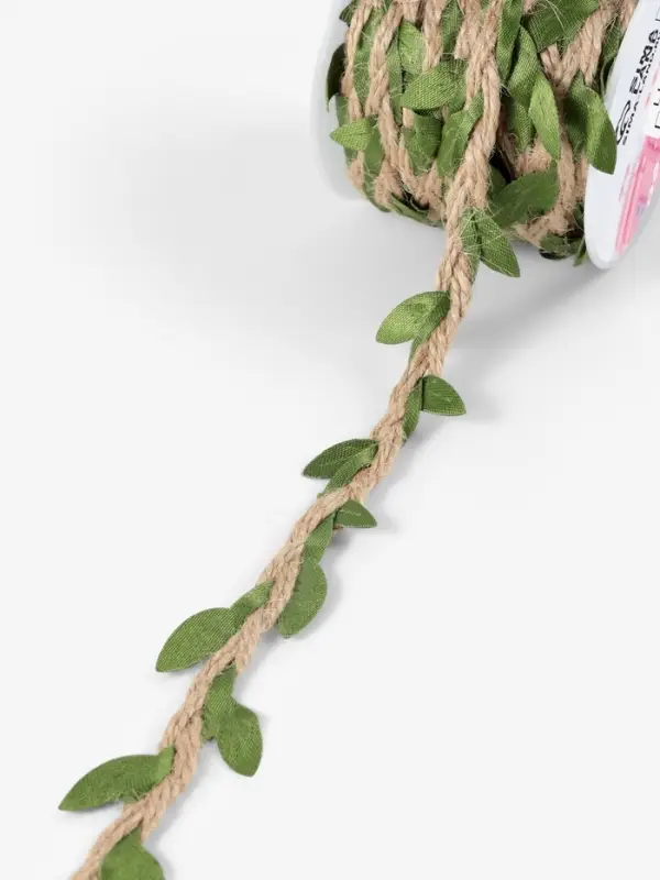 Тесьма декоративная холщовая &laquo;Листья&raquo;, 25 мм, 9&plusmn;0.5 м, бежевая, зелёная