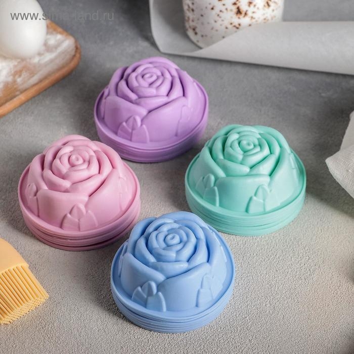 Набор форм для выпечки Доляна &laquo;Роза&raquo;, силикон, 8&times;3,5 см, 6 шт, цвет МИКС