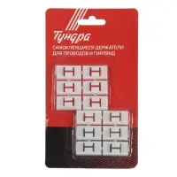 Держатель самоклеящийся для проводов и гирлянд ТУНДРА, 28&times;16&times;9 мм, белый, 12 шт.