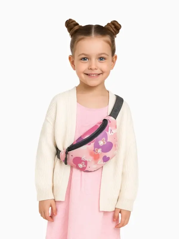 Сумка поясная детская для девочки на молнии, коралловая