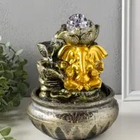 Фонтан настольный от сети, подсветка "Ганеша у цветущим лотосом" 16х16х23 см