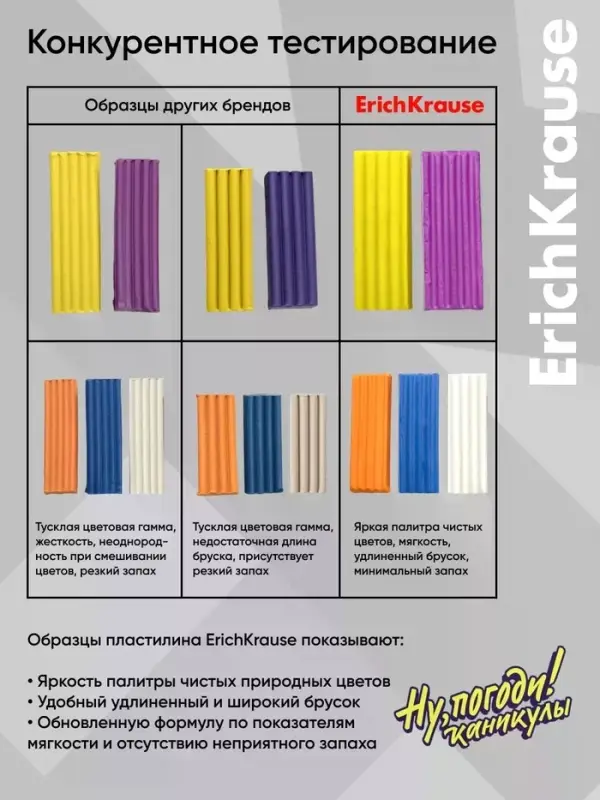 Пластилин 12 цветов ErichKrause &laquo;Ну, Погоди! Каникулы&raquo;, со стеком