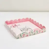 Коробка для печенья, кондитерская упаковка с пластиковой крышкой, &laquo;8 марта&raquo;, 21&times;21&times;3 см