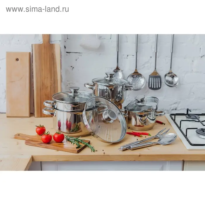 Кастрюля Magistro Klimena, 2,5 л, нержавеющая сталь, AISI - 201, крышка-дуршлаг, носик для слива, капсульное дно, индукция