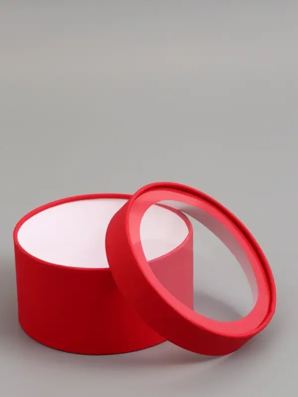 Набор подарочных коробок 2 в 1 круглых,  красная, с окном, 21 х 11 - 18 х 10 см