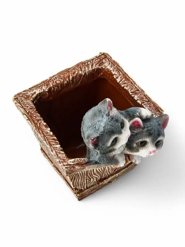 Декоративное кашпо для цветов &laquo;Ящик с котятами&raquo;, 1.3 л, 16&times;18&times;20 см, полистоун