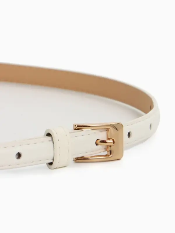 Ремень женский тонкий, 110&times;1.3 см, классическая пряжка металл, золотистая, белый