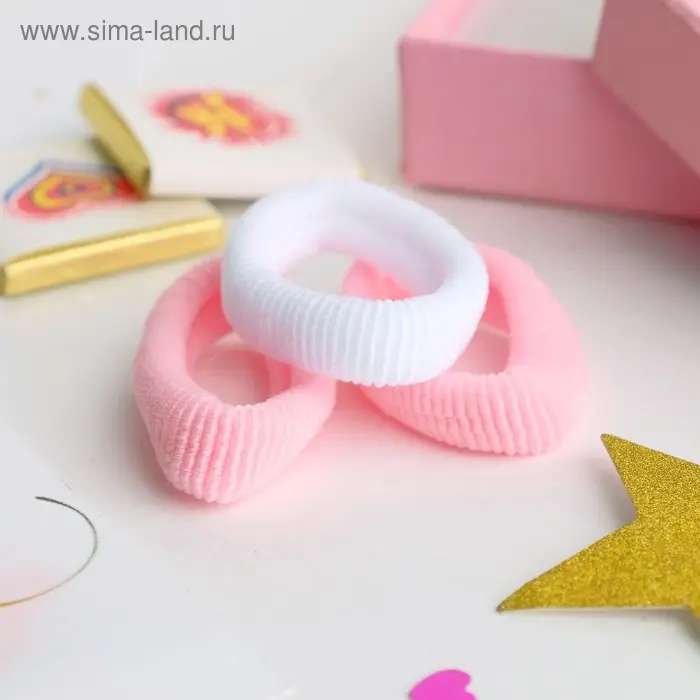 Резинка для волос "Красотка" (набор 3 шт) 5,5 см, белый розовый