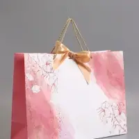 Пакет подарочный "Мрамор" , розовый , с бантиком , 43 х 32 х 14 см