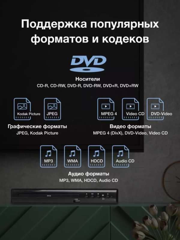 Плеер DVD H-DVD100 чёрный ПДУ