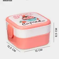 Ланч - бокс в школу IDEA &laquo;Капкейки&raquo;, 800 мл, 12.5&times;13&times;8.5 см, 2 отделения, пластик, бело-розовый