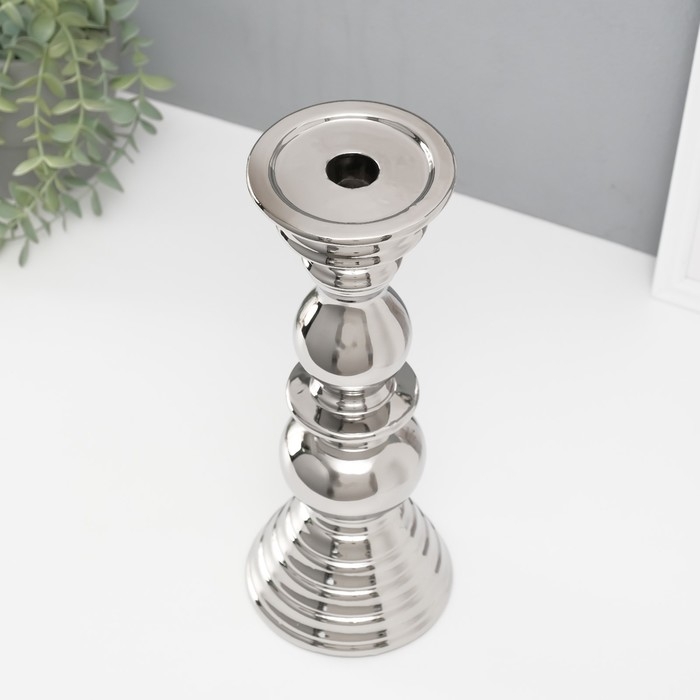 Подсвечник керамика на 1 свечу "Элегант" d=1,5 см серебро 12х12х31,5 см