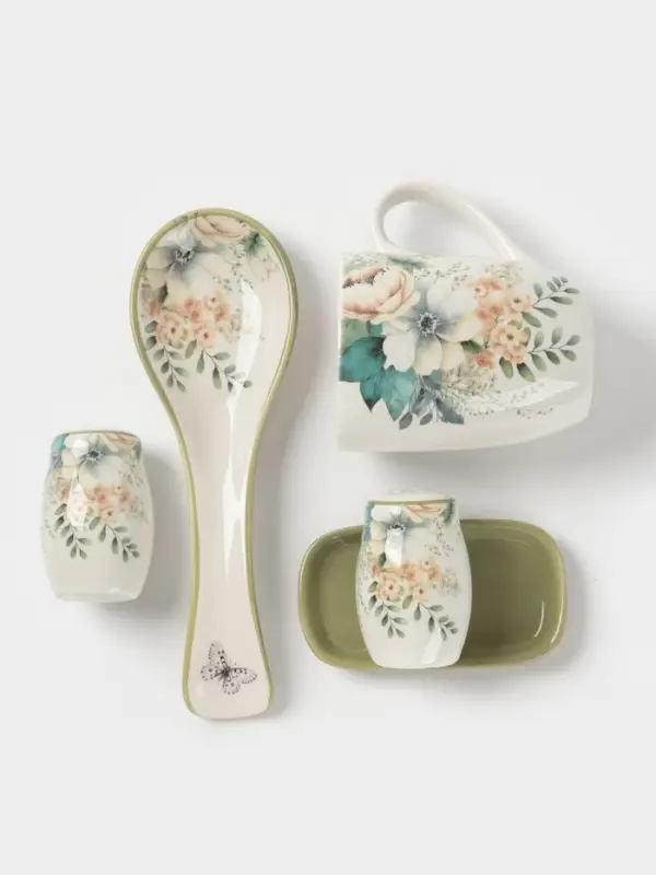 Набор для специй Доляна &laquo;Цветы&raquo;, 2 предмета: солонка, перечница 130 мл, доломит, белый