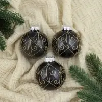 Ёлочные игрушки &laquo;Сказочные узоры&raquo; завитки, шары новогодние, d=8 см, 3 шт., золотисто-чёрный