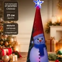 Светодиодная фигура &laquo;Ёлка со снеговиком&raquo; 7.5&times;21&times;7.5 см, пластик, от батареек CR2032&times;1, свечение мульти