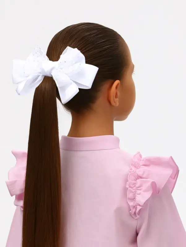 Бант для волос на резинке &laquo;Школьница&raquo;, маленькие бусинки и блёстки, 12 см, белый