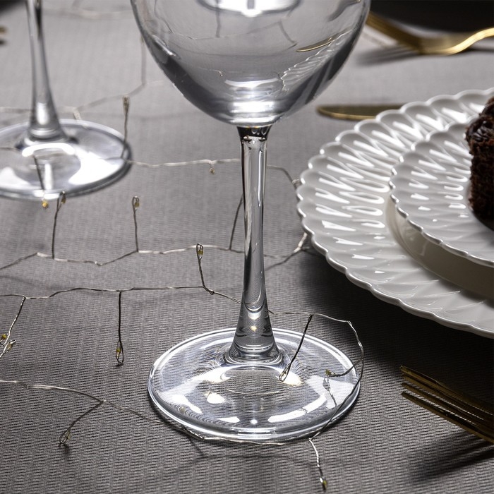 Гирлянда «Мишура» 2 м роса, IP20, серебристая нить, 50 LED, батарейки CR2032х2 (в комплекте), свечение тёплое белое