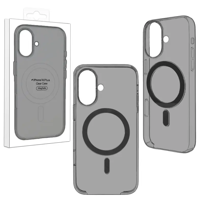 Чехол для iPhone 16 Plus Clear Case Black (MagSafe + анимация NFC Clear) ORG